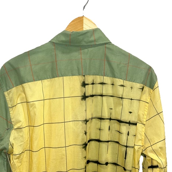 LOEWE Check Wrap Shirt Blouse Green Yellow Plaid Tunic IT 40 US 4 Cotton Silk - Picture 8 of 12